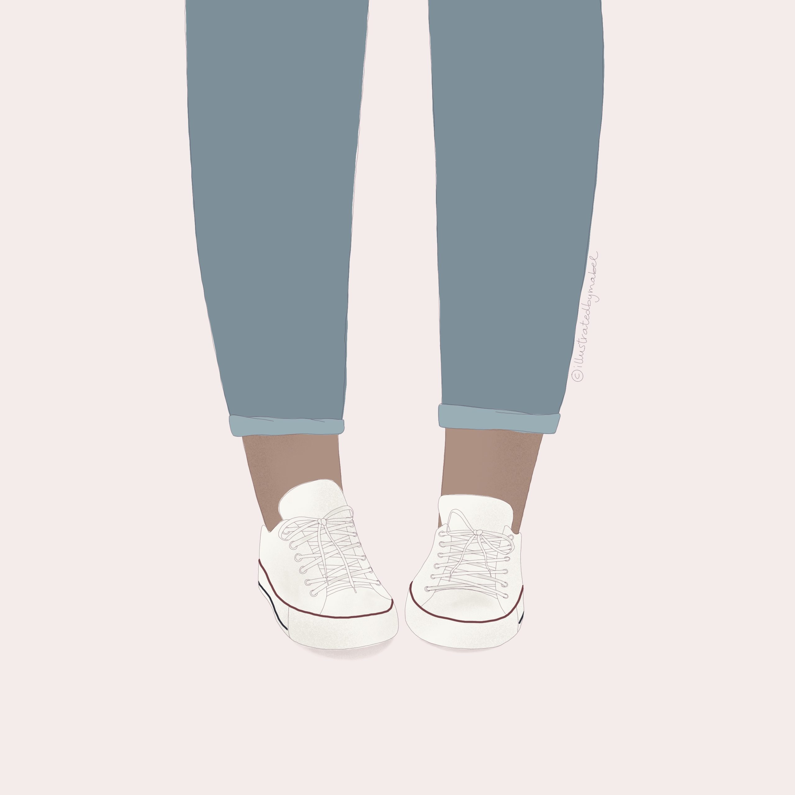 Custom illustration services. Girl wearing jeans and converse shoes.