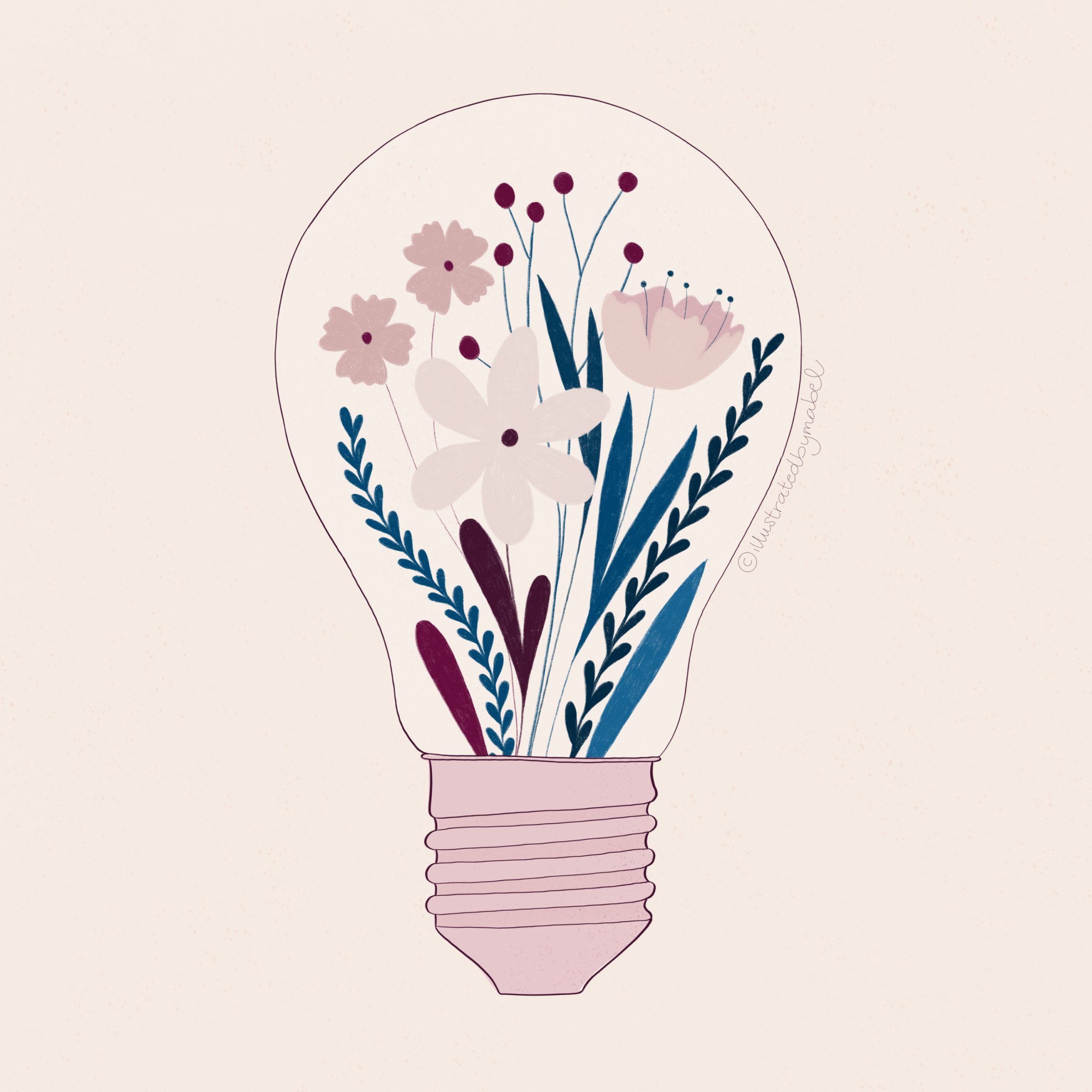 Custom illustration services. Light bulb with flowers inside
