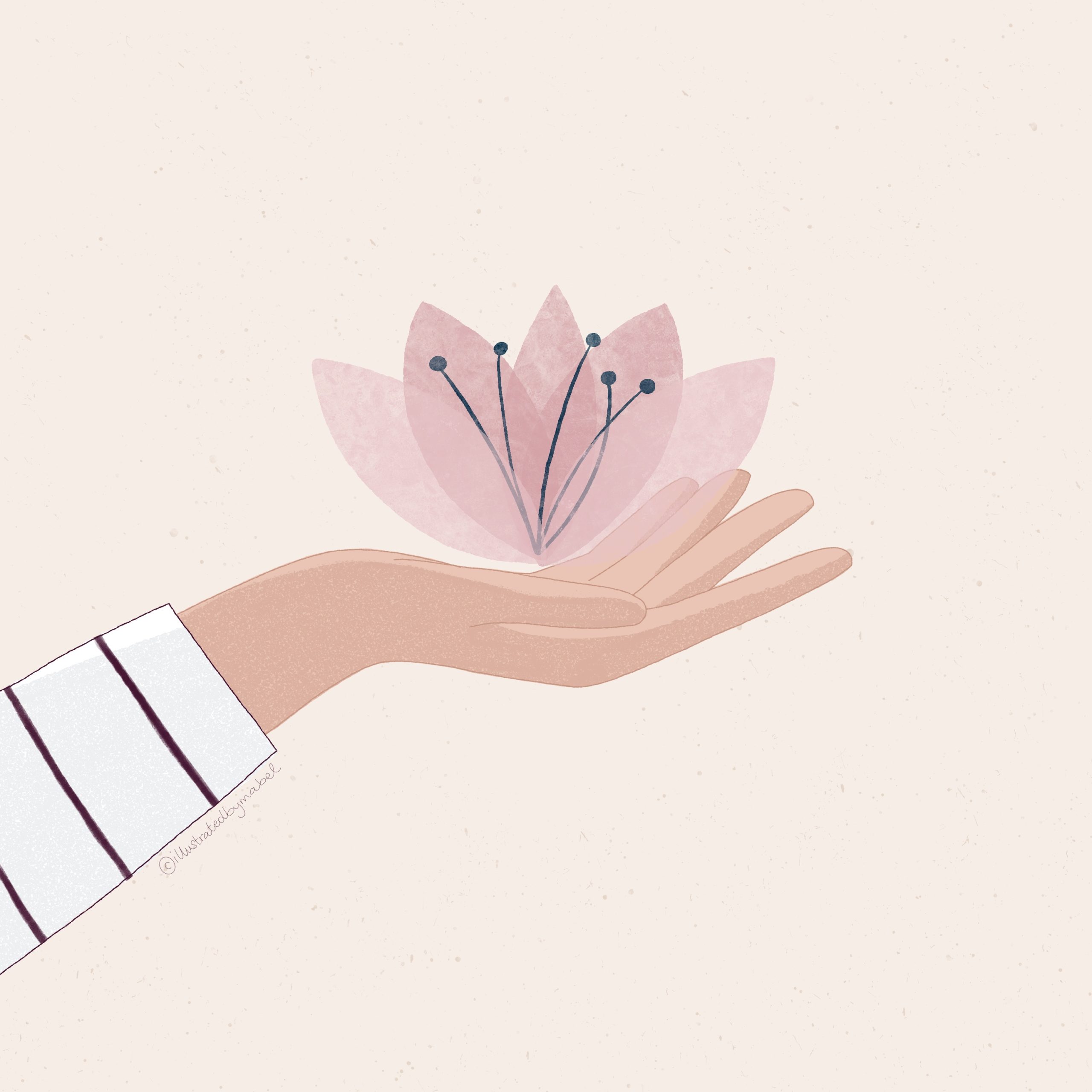 custom illustration services. Hand holding a blossoming flower