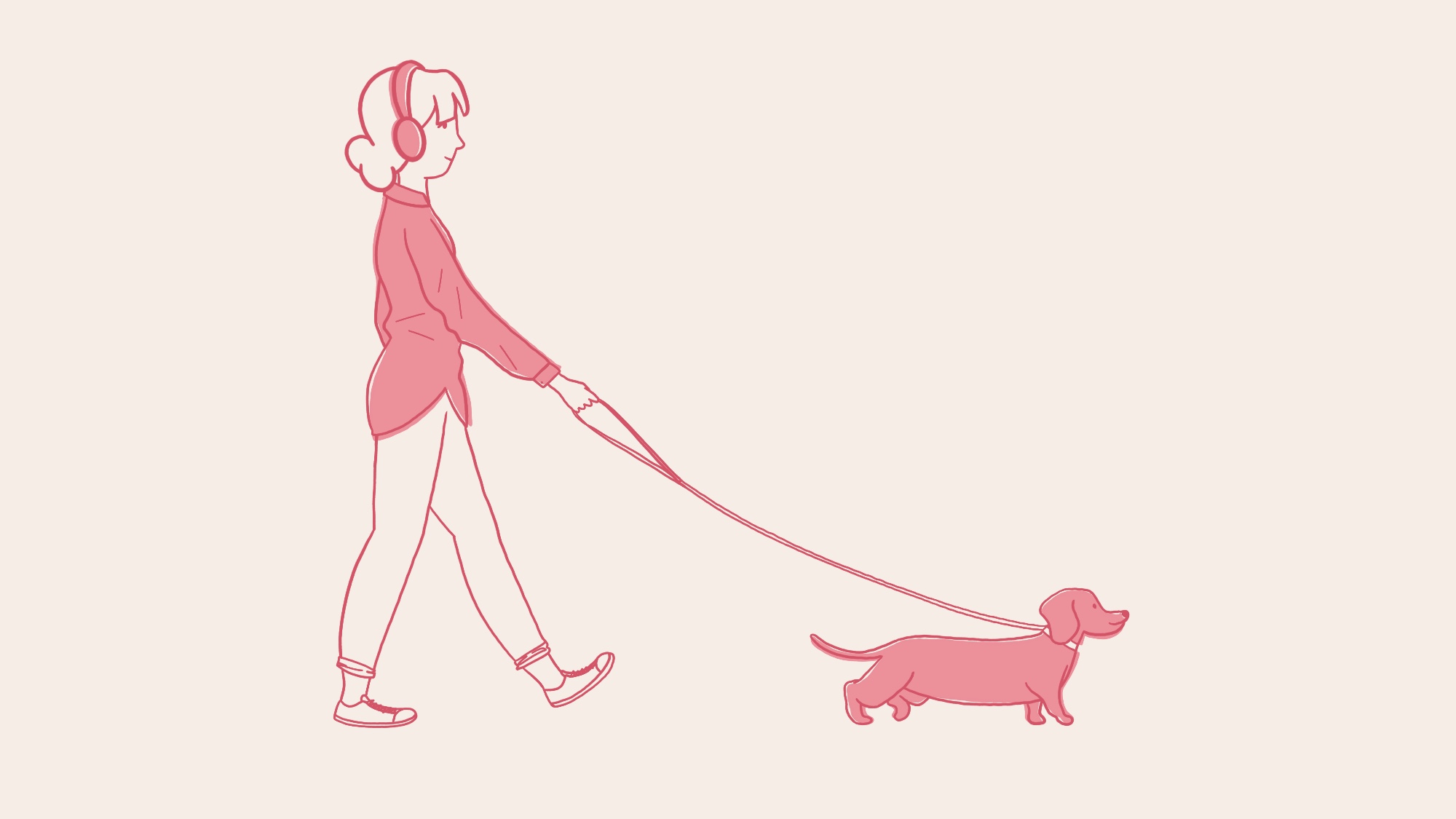 Girl walking her dog while listening to creative podcasts