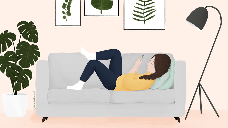 Illustration of woman on sofa