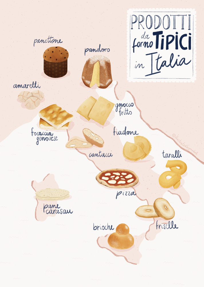 Illustrated food map of Italy by freelance illustrator Mabel Sorrentino