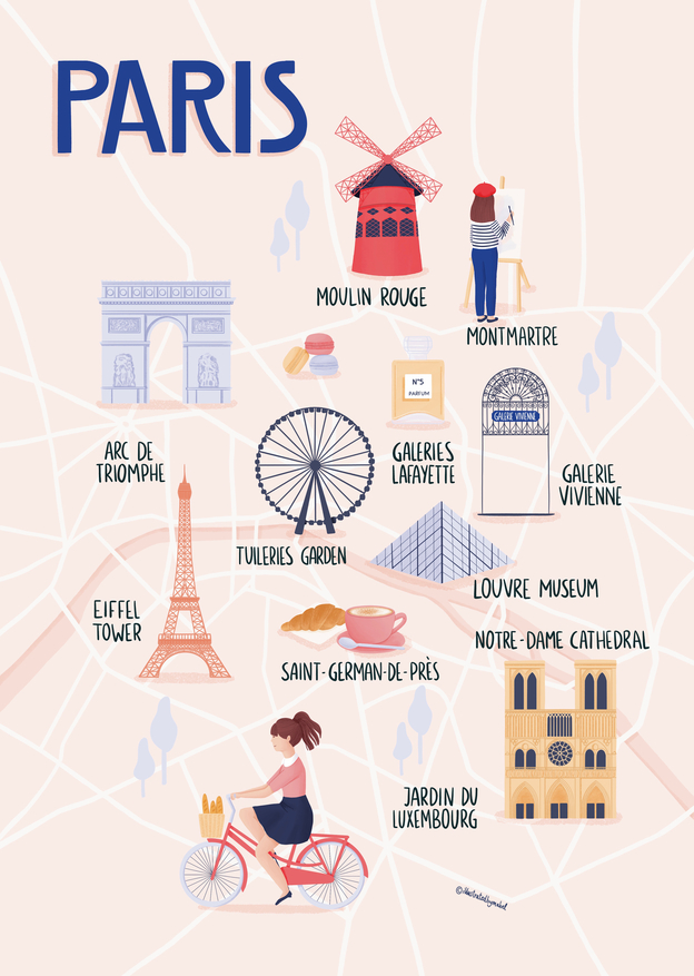 Illustrated map of Paris