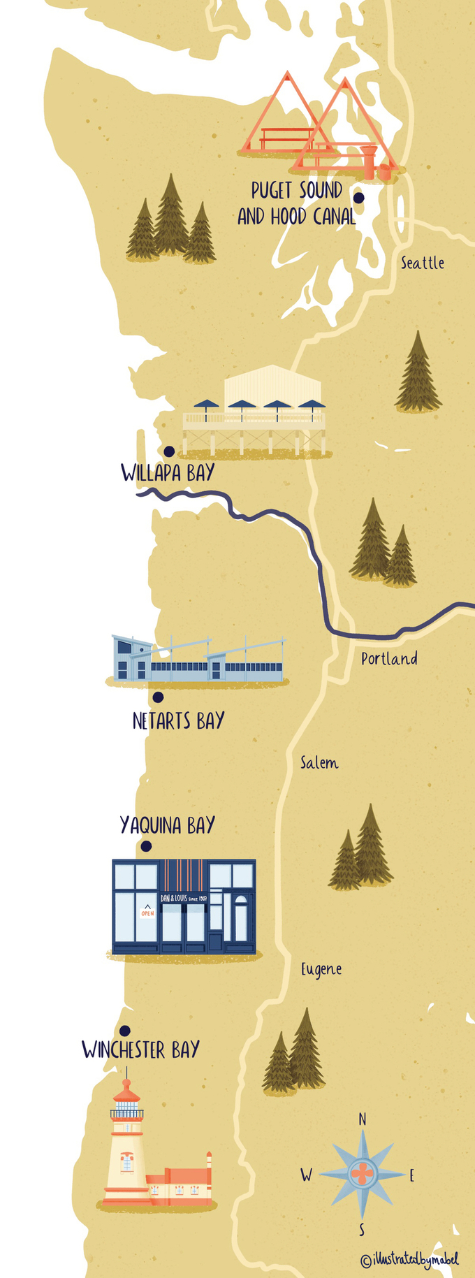 Pacific northwest illustrated map