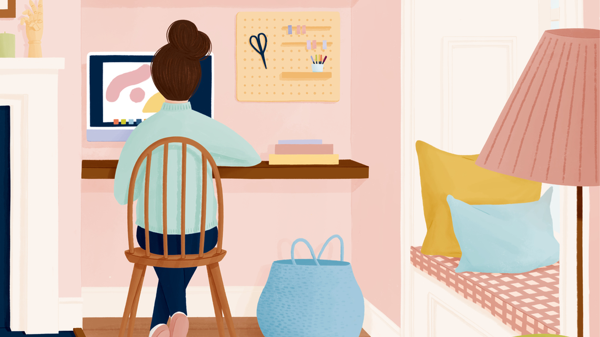 How much does it cost to commission an illustrator. Illustration of woman working at her desk.
