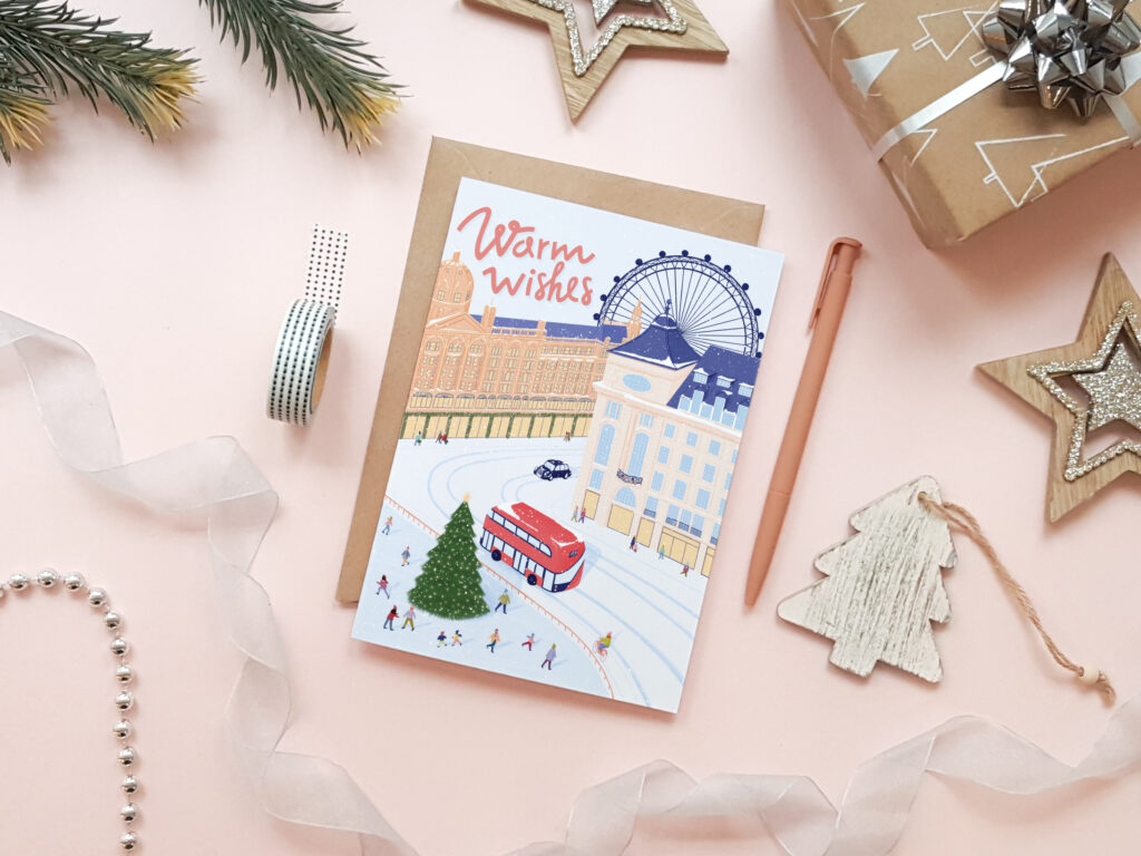 London Christmas card, Travel festive card Plastic free card