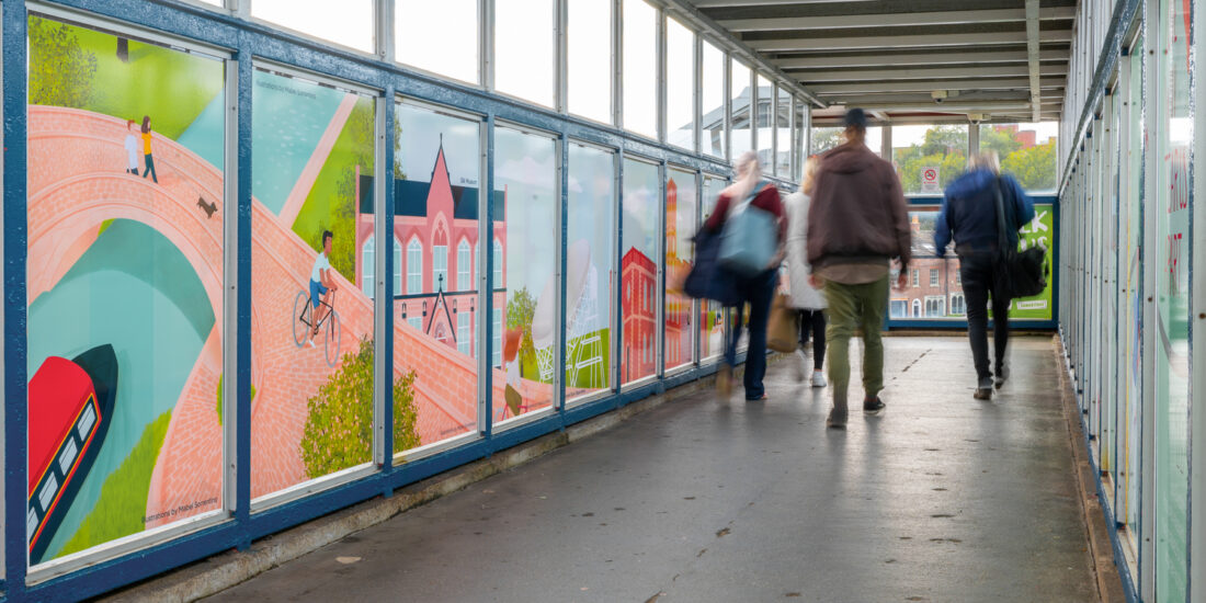 Macclesfield train station footbridge illustration