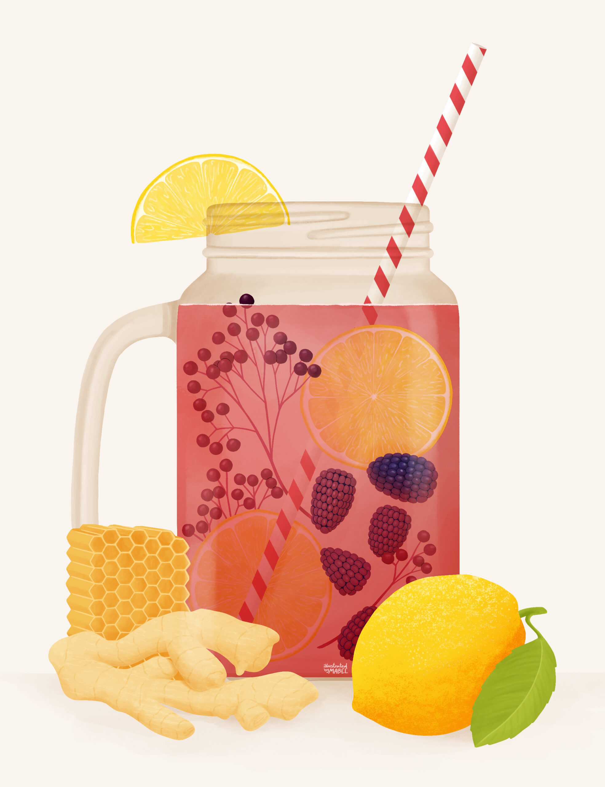 Summer Drink Illustration in Mason Jar