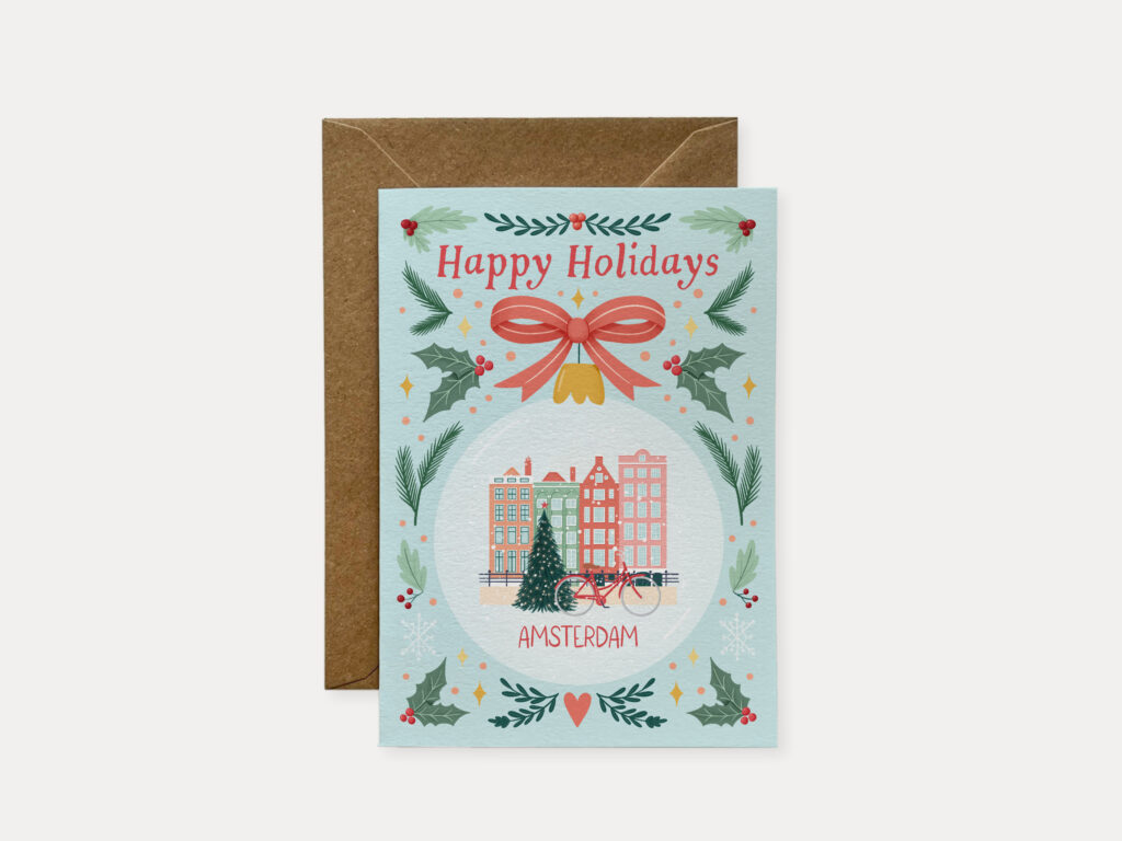 Amsterdam Christmas Card, travel Christmas card, Holiday card for traveler, Travel festive card, Greeting card, happy holidays card