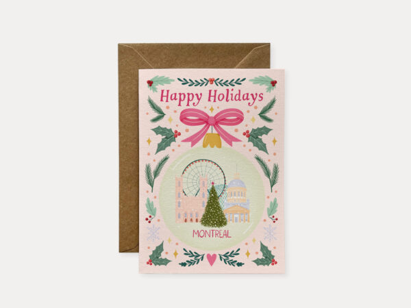 Montreal Christmas Card, travel Christmas card, Holiday card for traveler, Travel festive card, Greeting card, happy holidays card