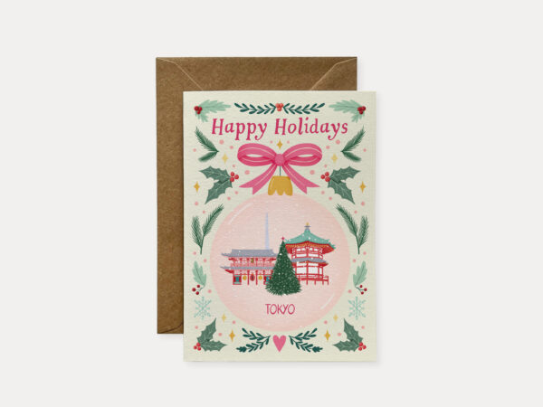 Tokyo Christmas Card, travel Christmas card, Holiday card for traveler, Travel festive card, Greeting card, happy holidays card