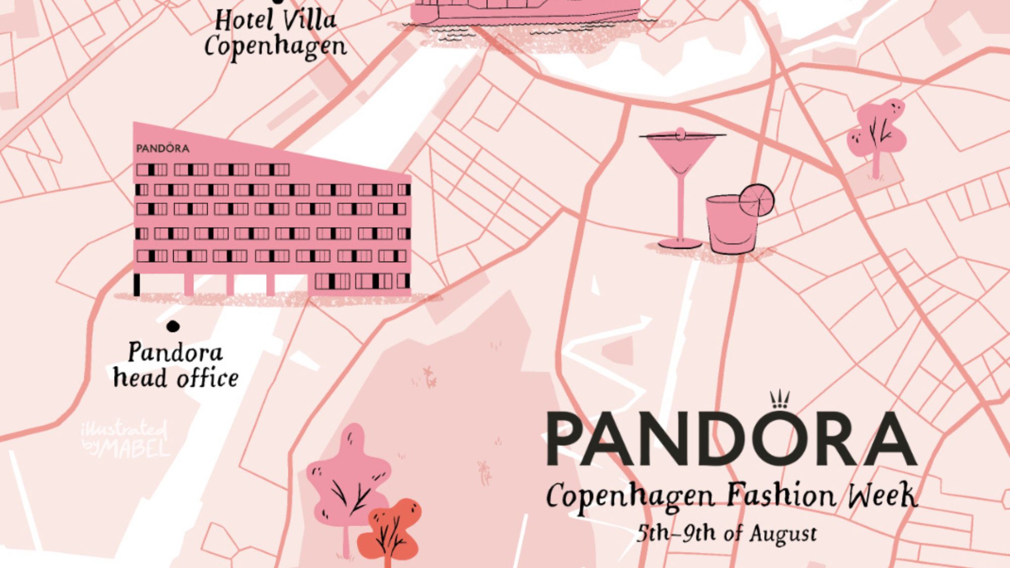 Blog cover of the illustrated map of Copenhagen created for Pandora