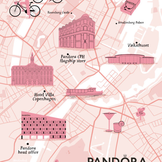 Illustrated Map of Copenhagen for Pandora Fashion Week 2024