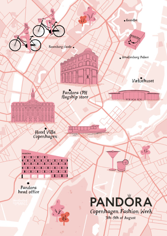 Illustrated Map of Copenhagen for Pandora Fashion Week 2024