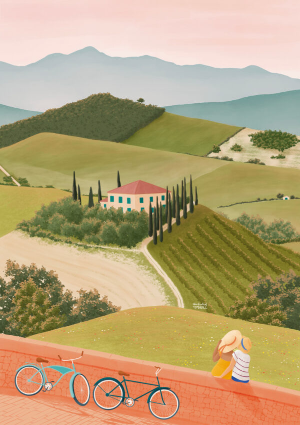 Val D'Orcia Tuscany illustration